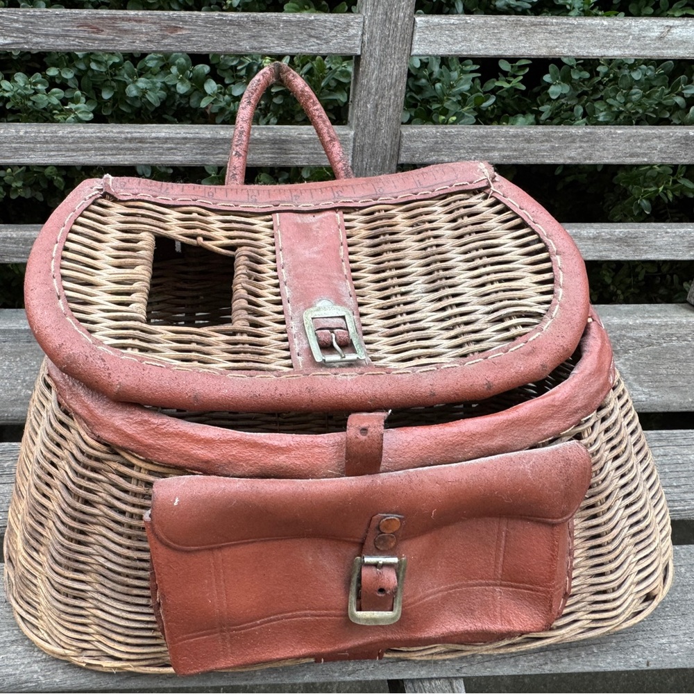 Vintage Wicker and Leather Fishing Creel